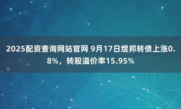 2025配资查询网站官网 9月17日煜邦转债上涨0.8%，转股溢价率15.95%